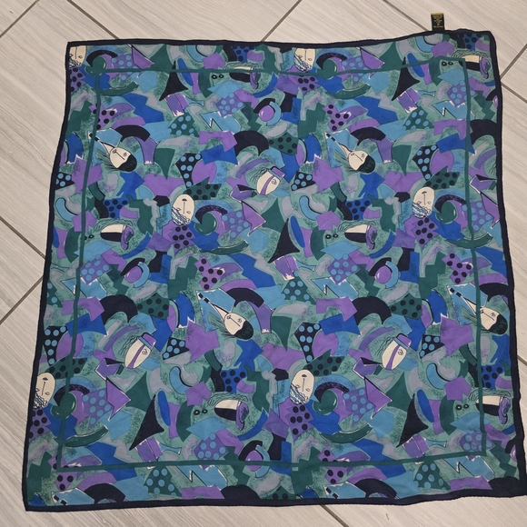 Accessories - Colorful Abstract Silk Scarf in Teal, Blue & Purple
